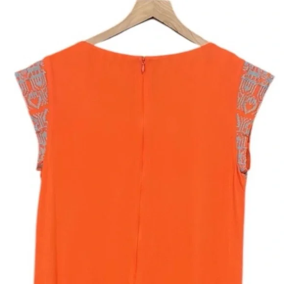 THML Embroidered Short Sleeve Boho Mini Tunic Dress Coral Size Medium - Picture 8 of 12